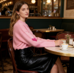 Pink Dot Jacquard Crewneck Women's Sweater - Image 2