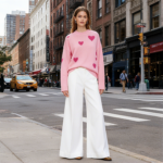 Pink Dot Jacquard Crewneck Women's Sweater